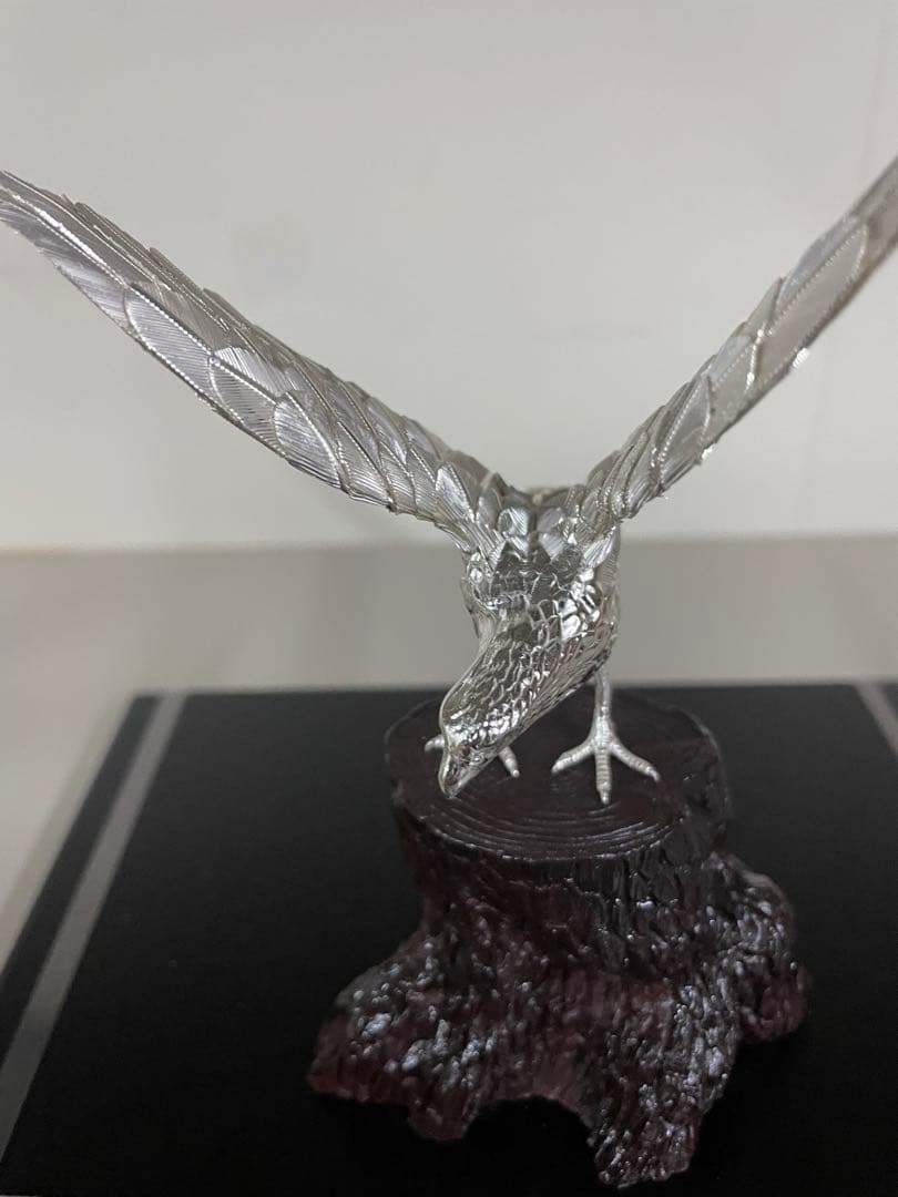 純銀製 麗鳥 白鷹 光則作 専用ガラスケース付属 大淵武則 置物 骨董品 レア