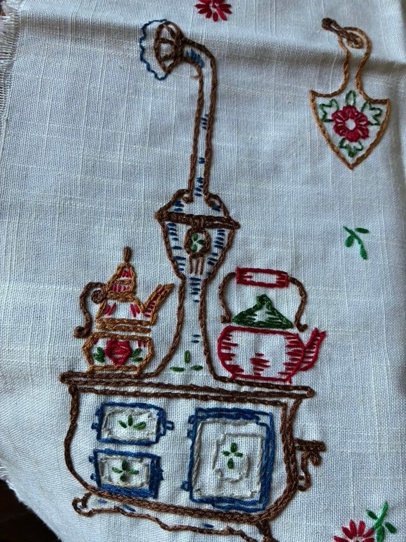 アンティーク　サンプラー　リネン　クロスステッチ　刺繍　インテリア　キッチン