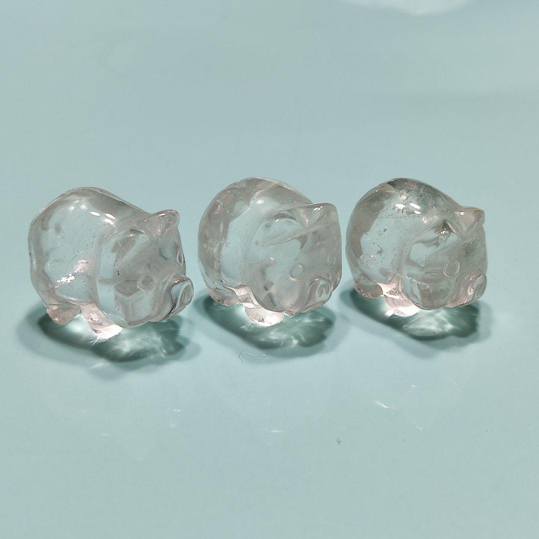 パワーストーン　天然石　水晶　ピッグ(豚さん)×3匹セット　No.435
