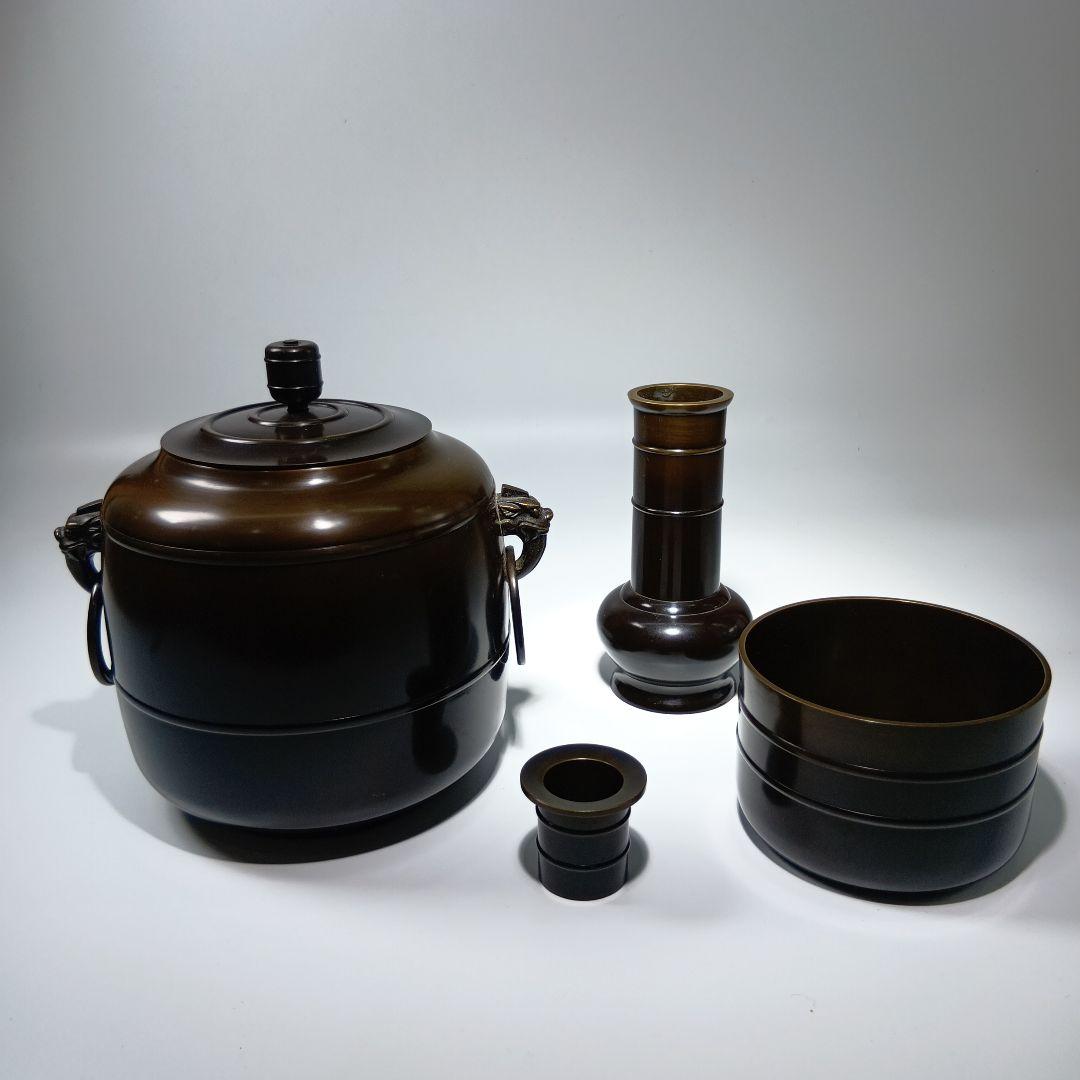 茶道具　唐銅皆具一式　金谷浄雲　共箱