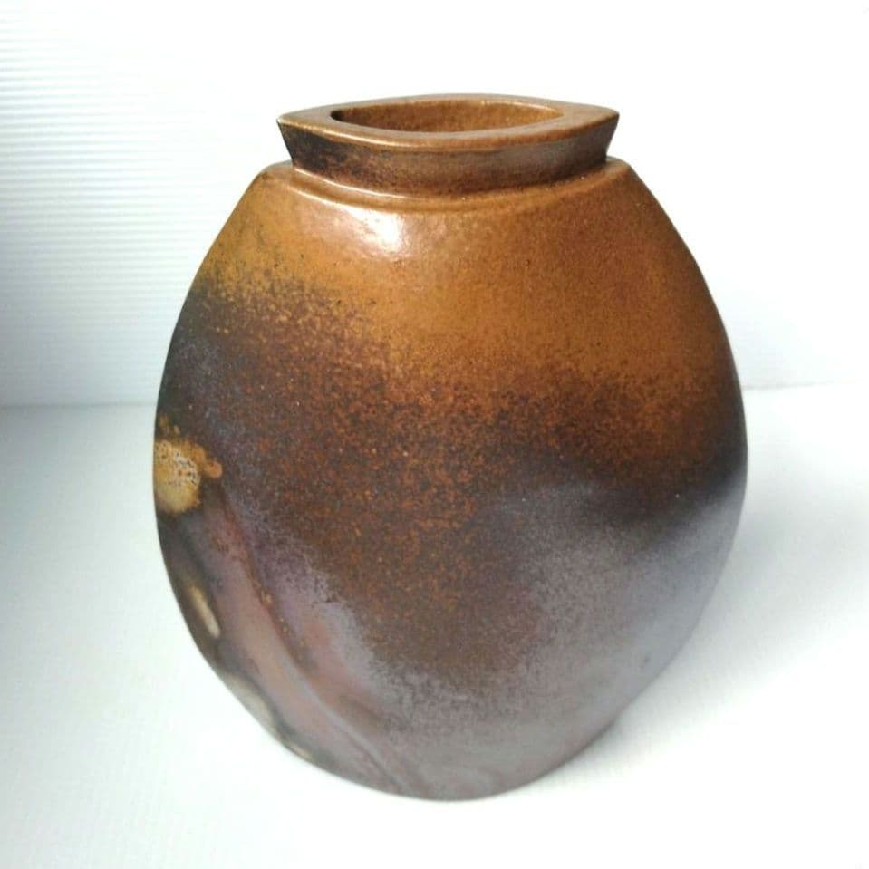 備前焼 窯変 花器 薄型 壺 工芸品 フラワーベース 池坊 草月 自由花 作家物