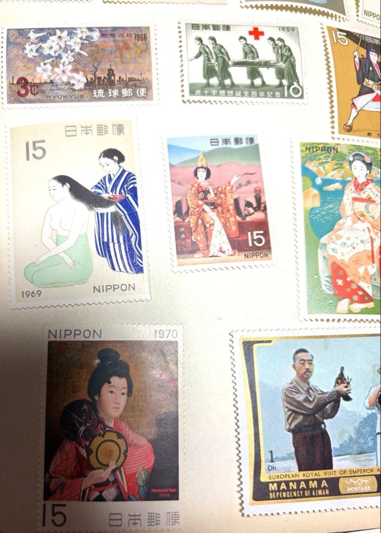 昭和レトロ 日本切手 外国切手 美人画 お年玉切手 まとめ売り 未使用